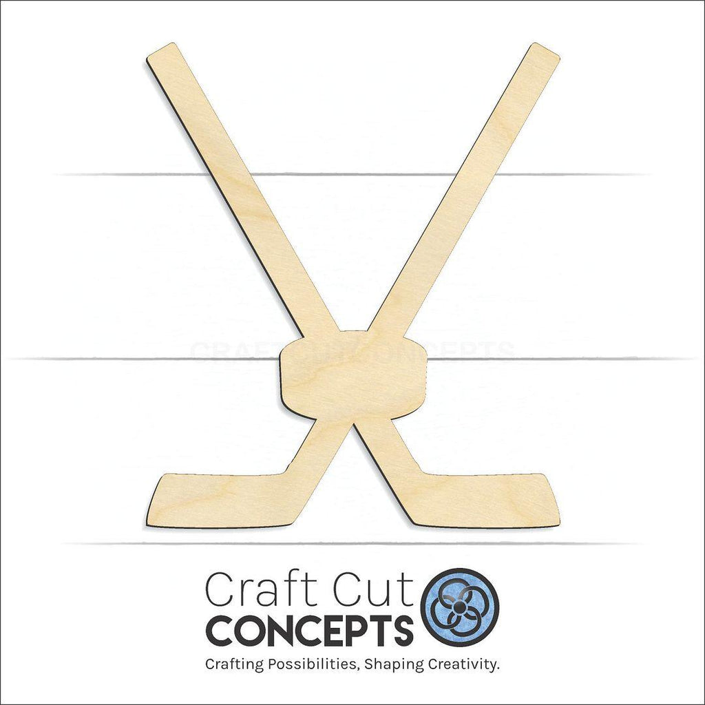 Craft Cut Concepts Logo under a wood Sports - Hockey Puck & Sticks craft shape and blank