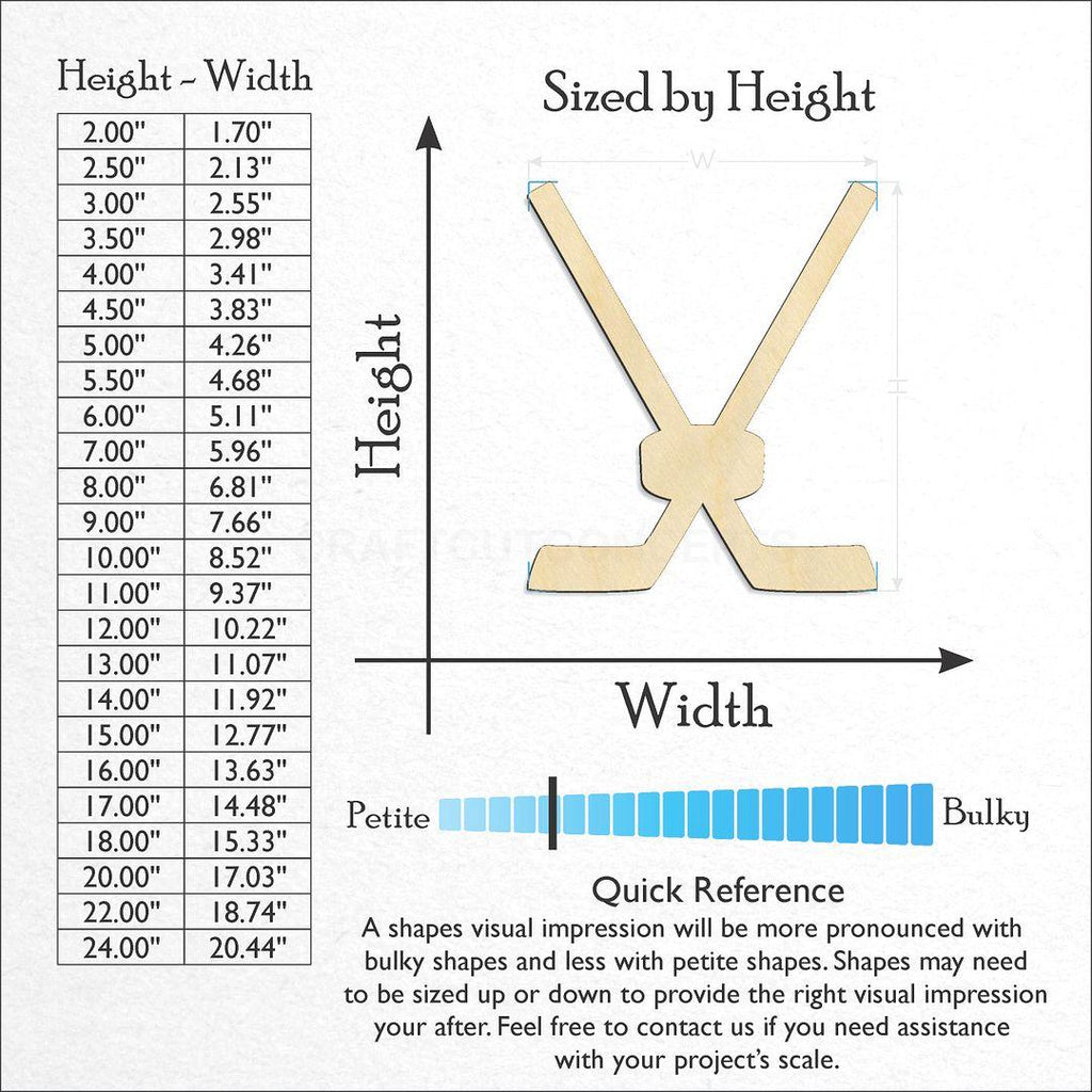 Sizes available for a laser cut Sports - Hockey Puck & Sticks craft blank