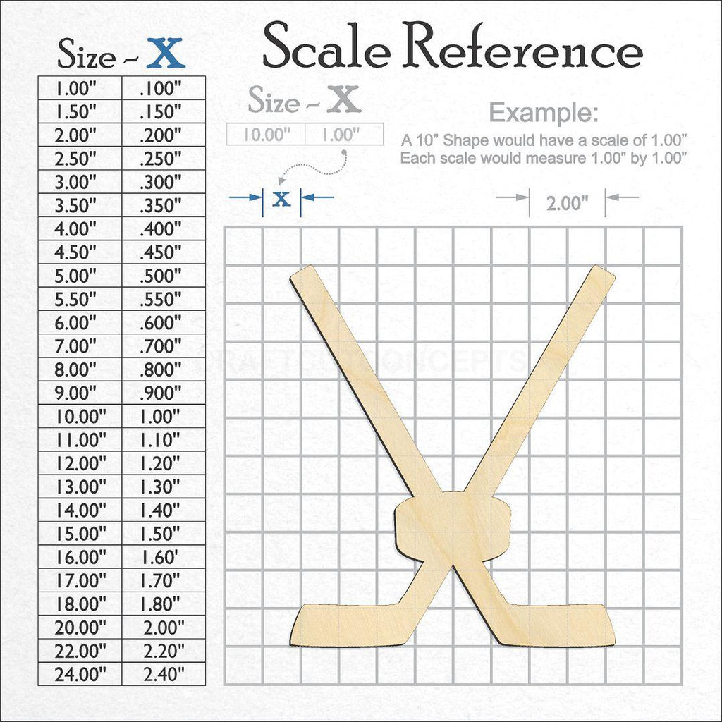 A scale and graph image showing a wood Sports - Hockey Puck & Sticks craft blank