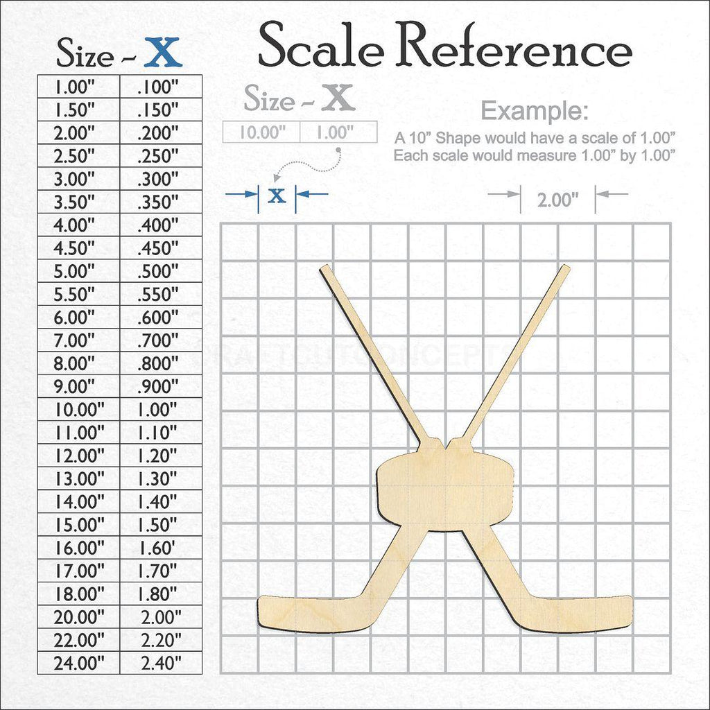 A scale and graph image showing a wood Sports - Hockey Puck & Goalie Sticks craft blank