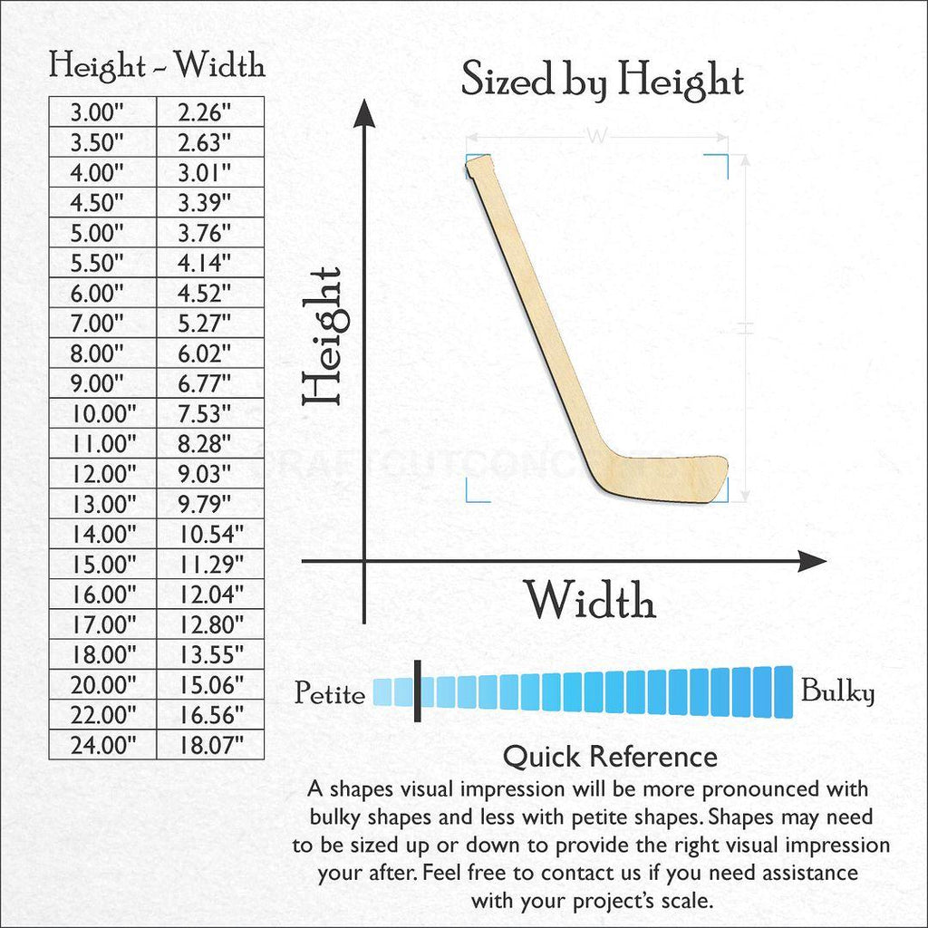 Sizes available for a laser cut Hockey Stick craft blank