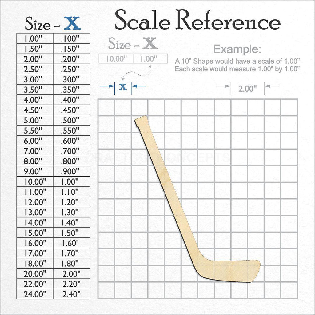 A scale and graph image showing a wood Hockey Stick craft blank