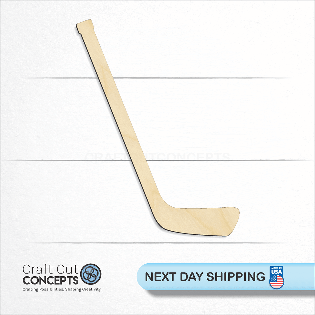 Craft Cut Concepts logo and next day shipping banner with an unfinished wood Hockey Stick craft shape and blank