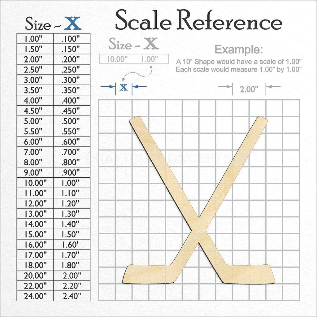 A scale and graph image showing a wood Sports - Hockey Stick Pair craft blank