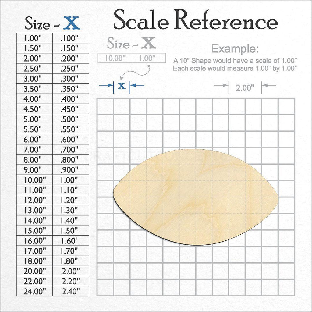 A scale and graph image showing a wood Sports - Football -2 craft blank