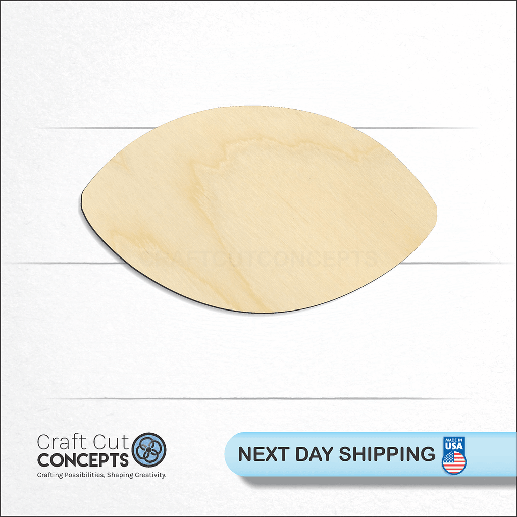 Craft Cut Concepts logo and next day shipping banner with an unfinished wood Sports - Football -2 craft shape and blank