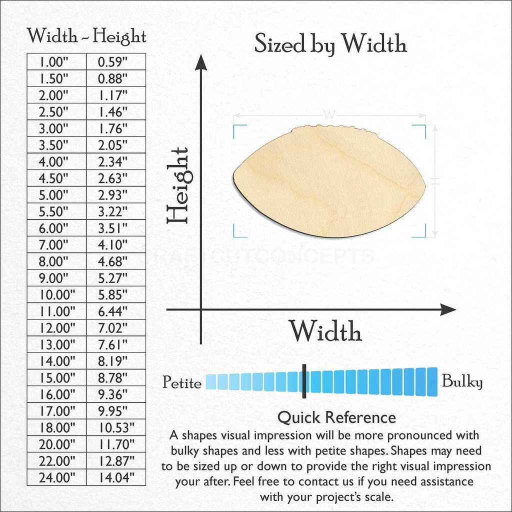 Sizes available for a laser cut Sports - Football -3 craft blank