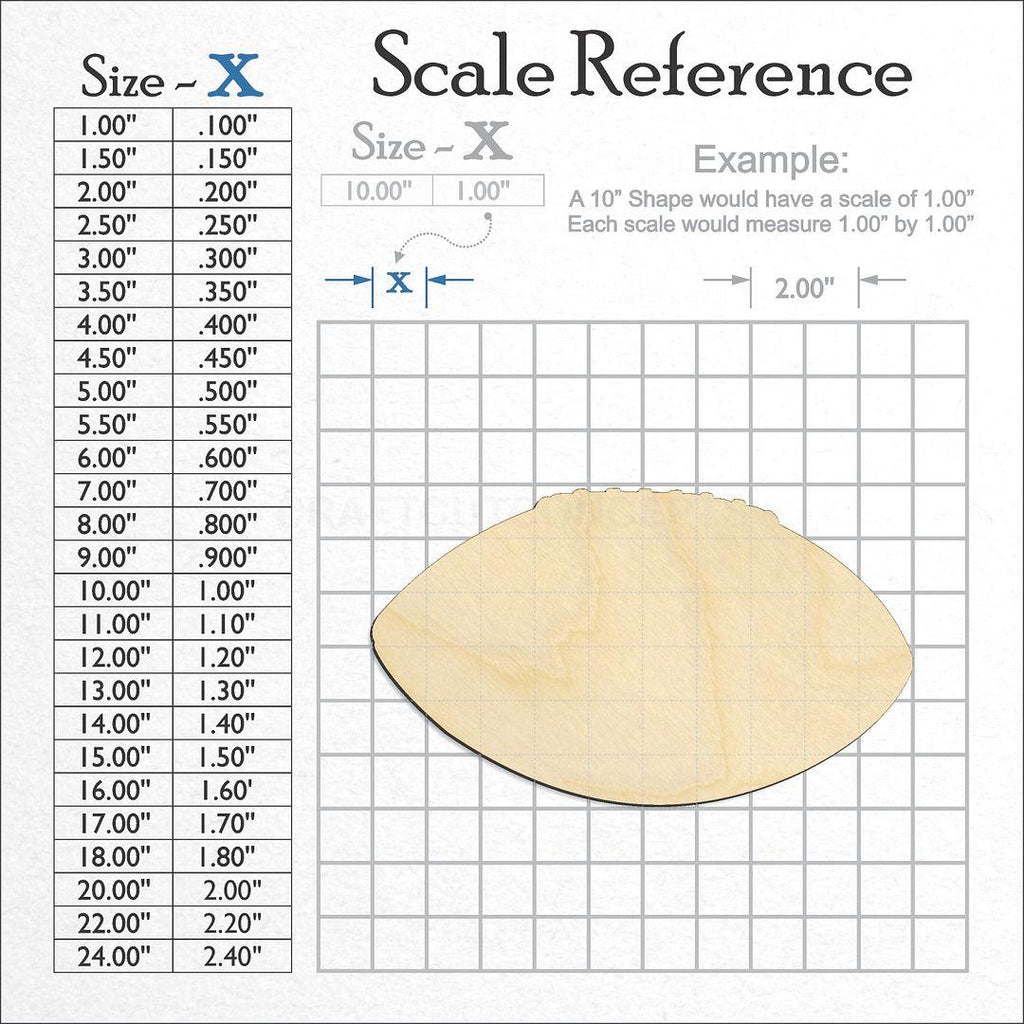 A scale and graph image showing a wood Sports - Football -3 craft blank