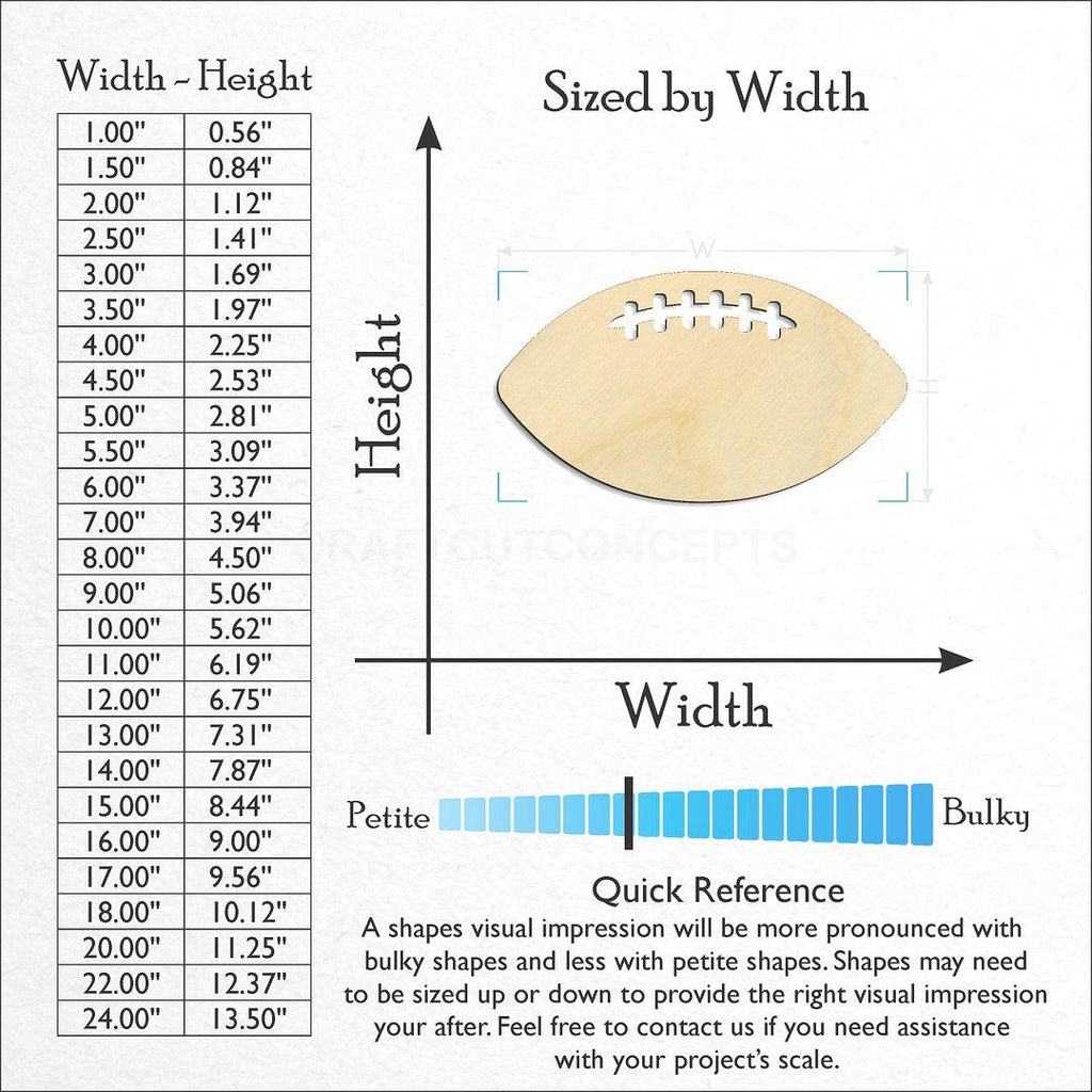 Sizes available for a laser cut Sports - Football craft blank