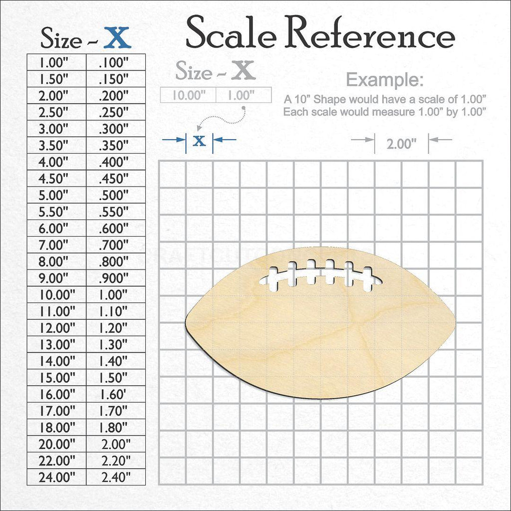 A scale and graph image showing a wood Sports - Football craft blank