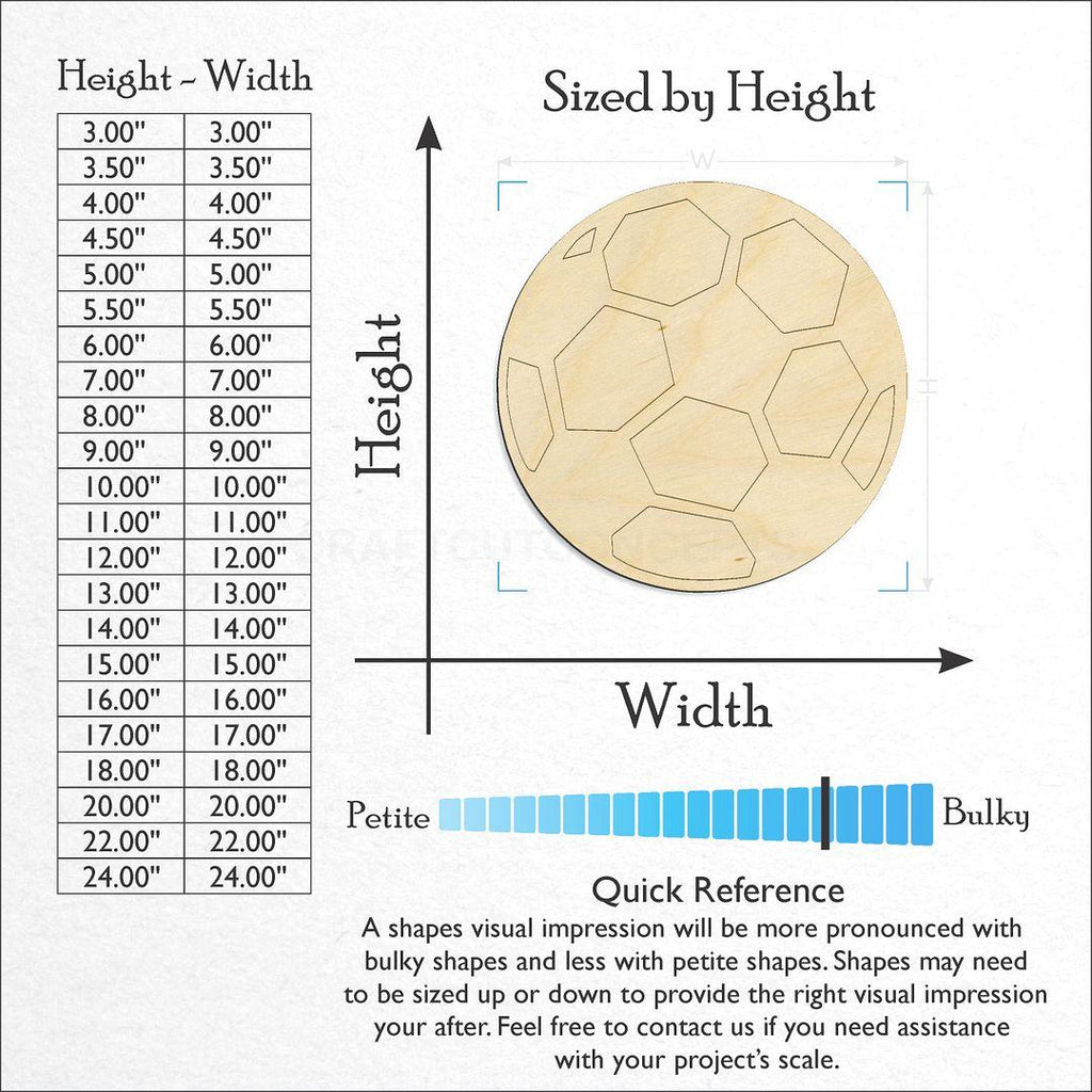 Sizes available for a laser cut Sports - Soccer Ball craft blank