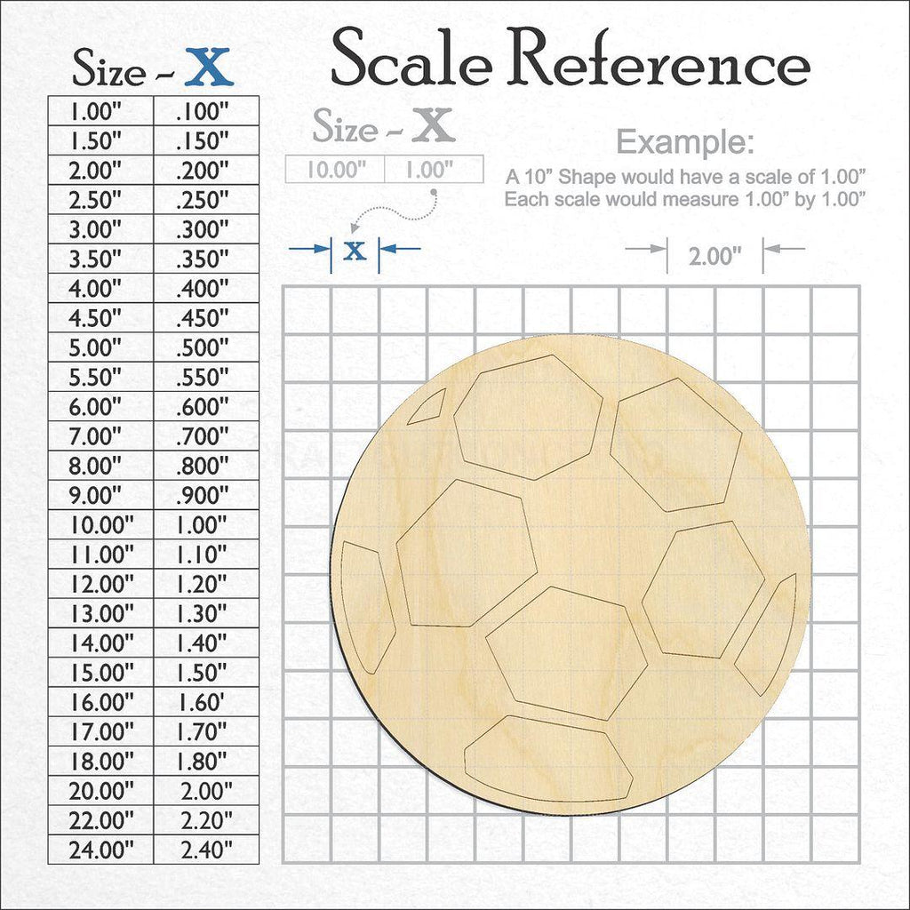 A scale and graph image showing a wood Sports - Soccer Ball craft blank