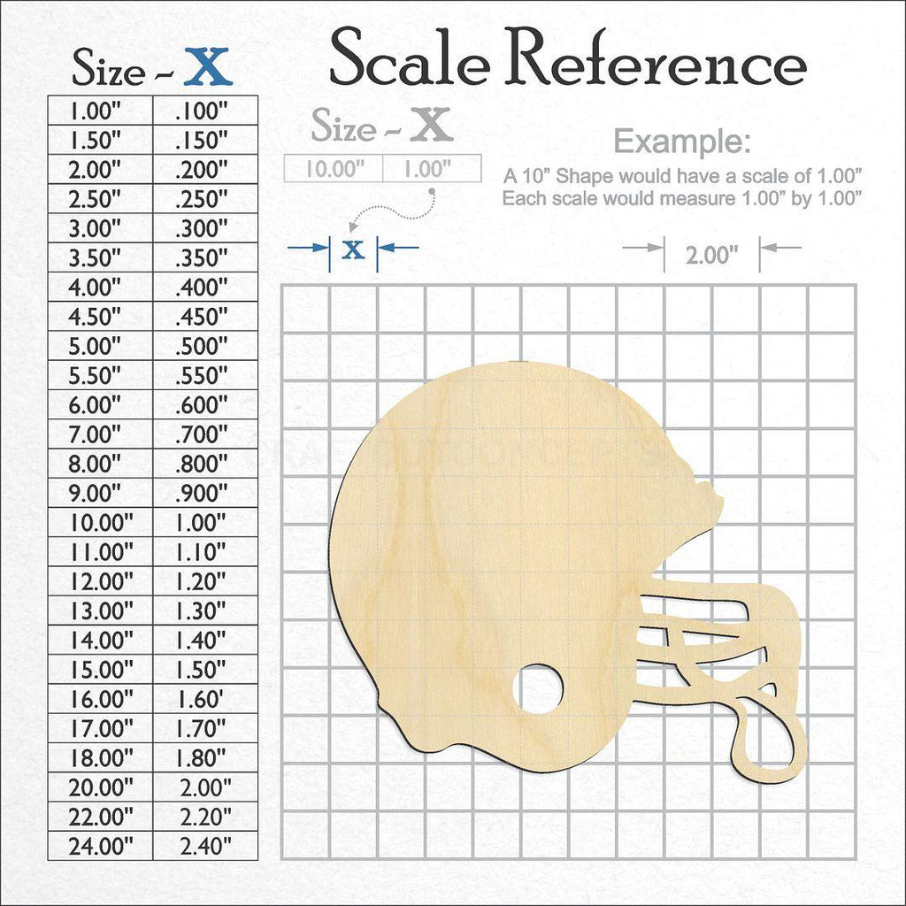 A scale and graph image showing a wood Sports - Helmet - Baseball craft blank