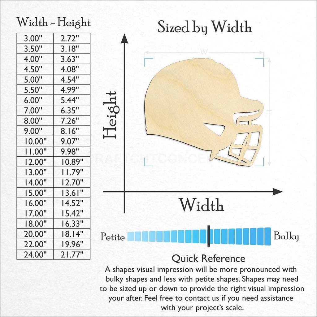 Sizes available for a laser cut Sports - Helmet - Baseball-2 craft blank