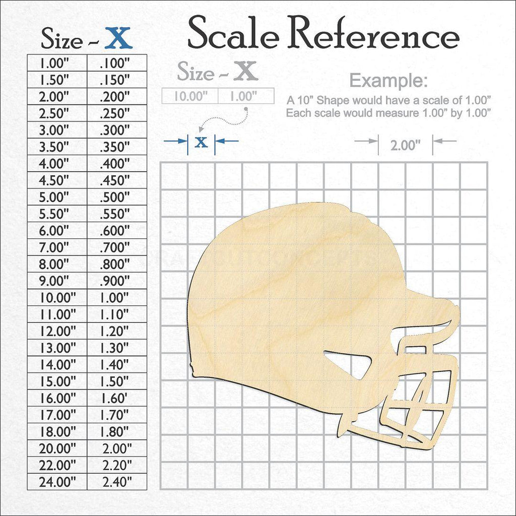 A scale and graph image showing a wood Sports - Helmet - Baseball-2 craft blank