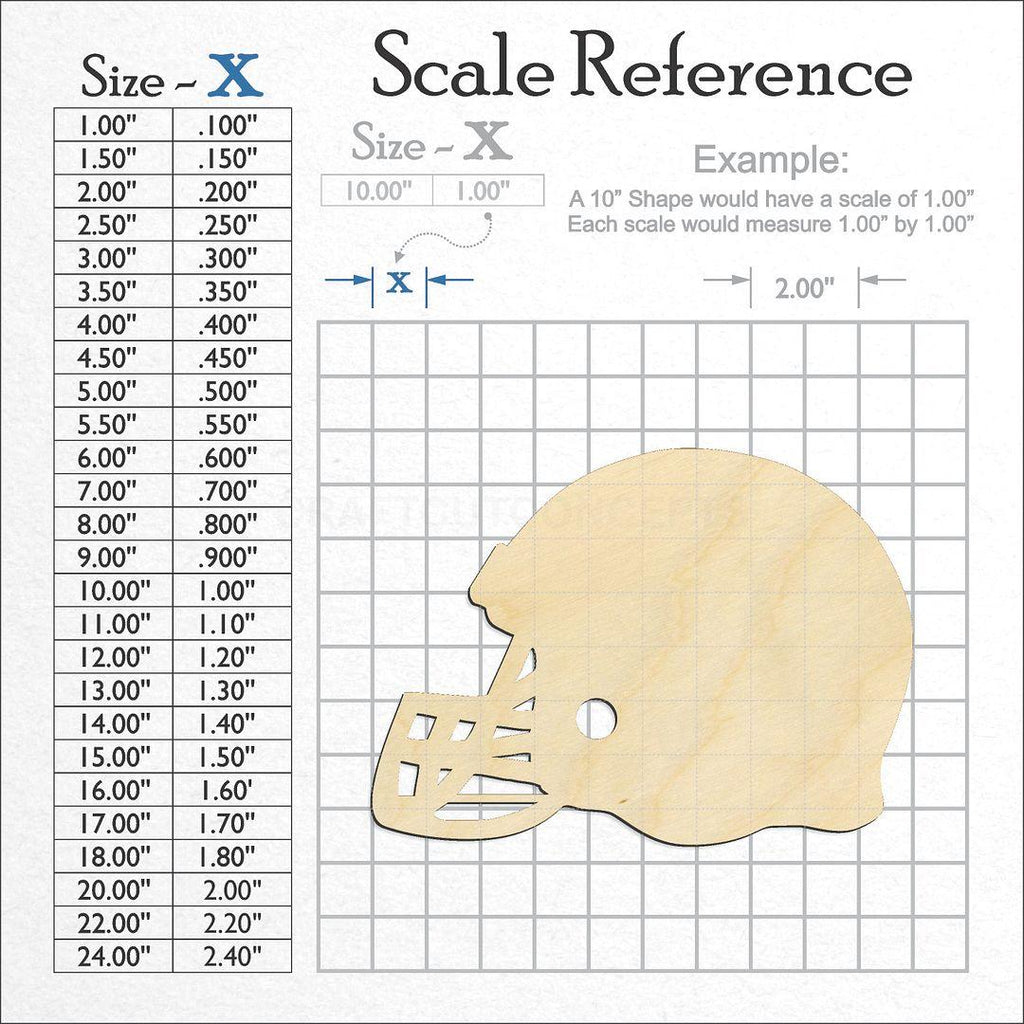 A scale and graph image showing a wood Sports - Helmet - Baseball craft blank