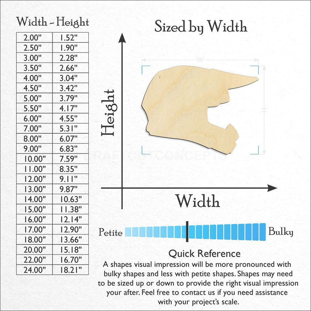 Sizes available for a laser cut Sports - Helmet - Dirt Bike craft blank