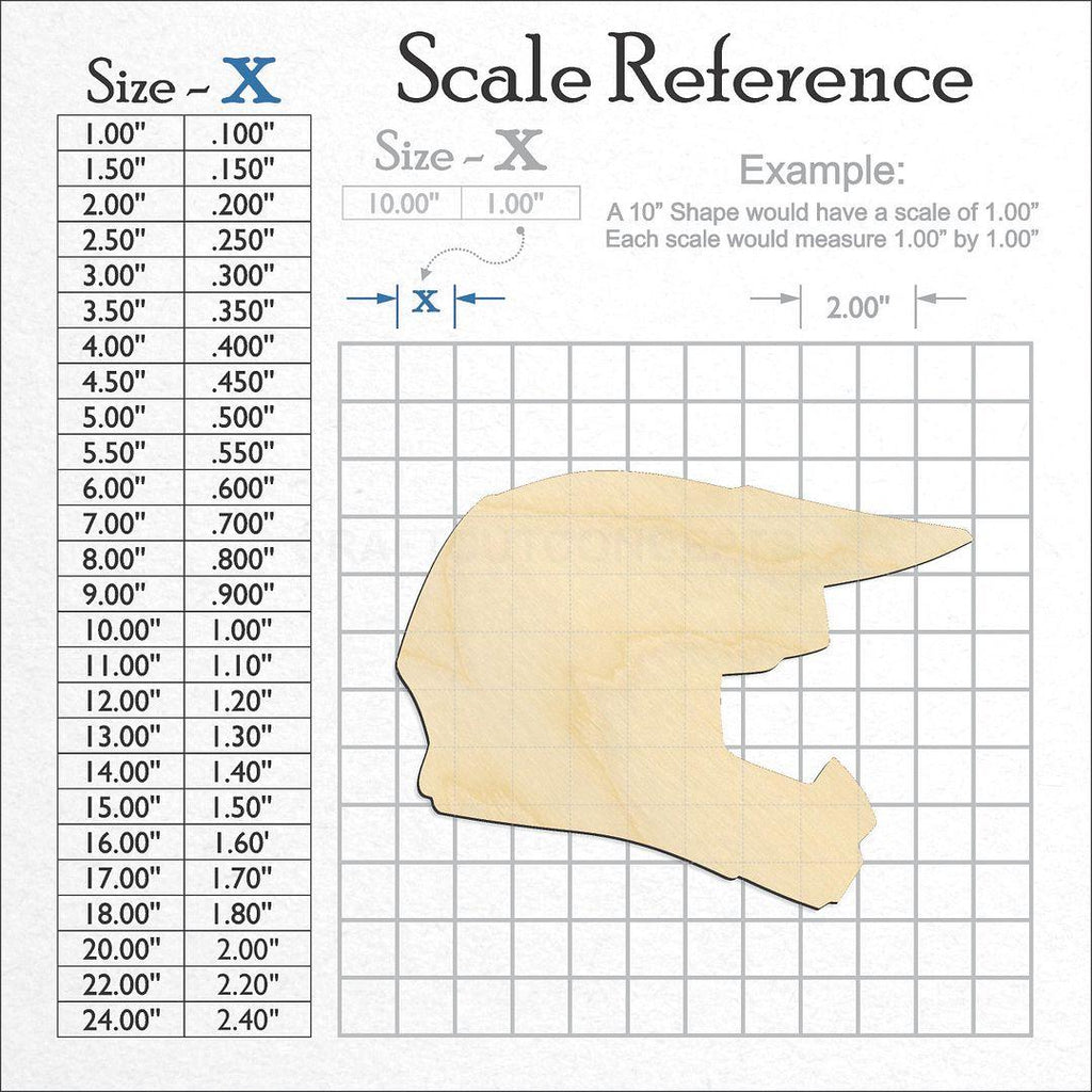 A scale and graph image showing a wood Sports - Helmet - Dirt Bike craft blank