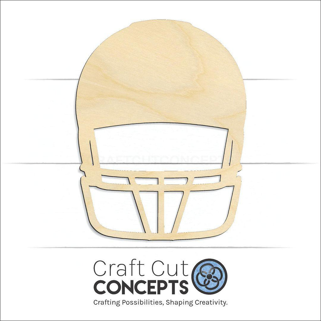 Craft Cut Concepts Logo under a wood Front View Football Helmet craft shape and blank