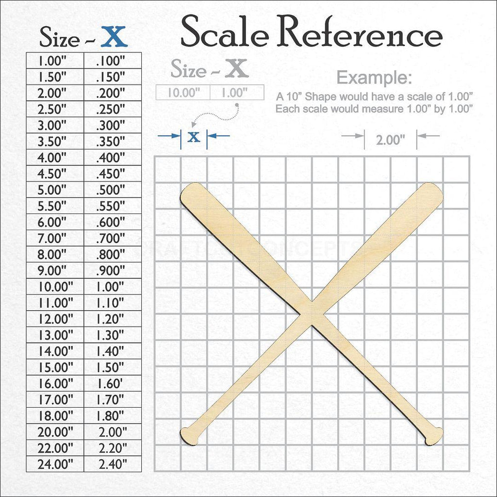 A scale and graph image showing a wood Sports - Baseball Bat Pair craft blank