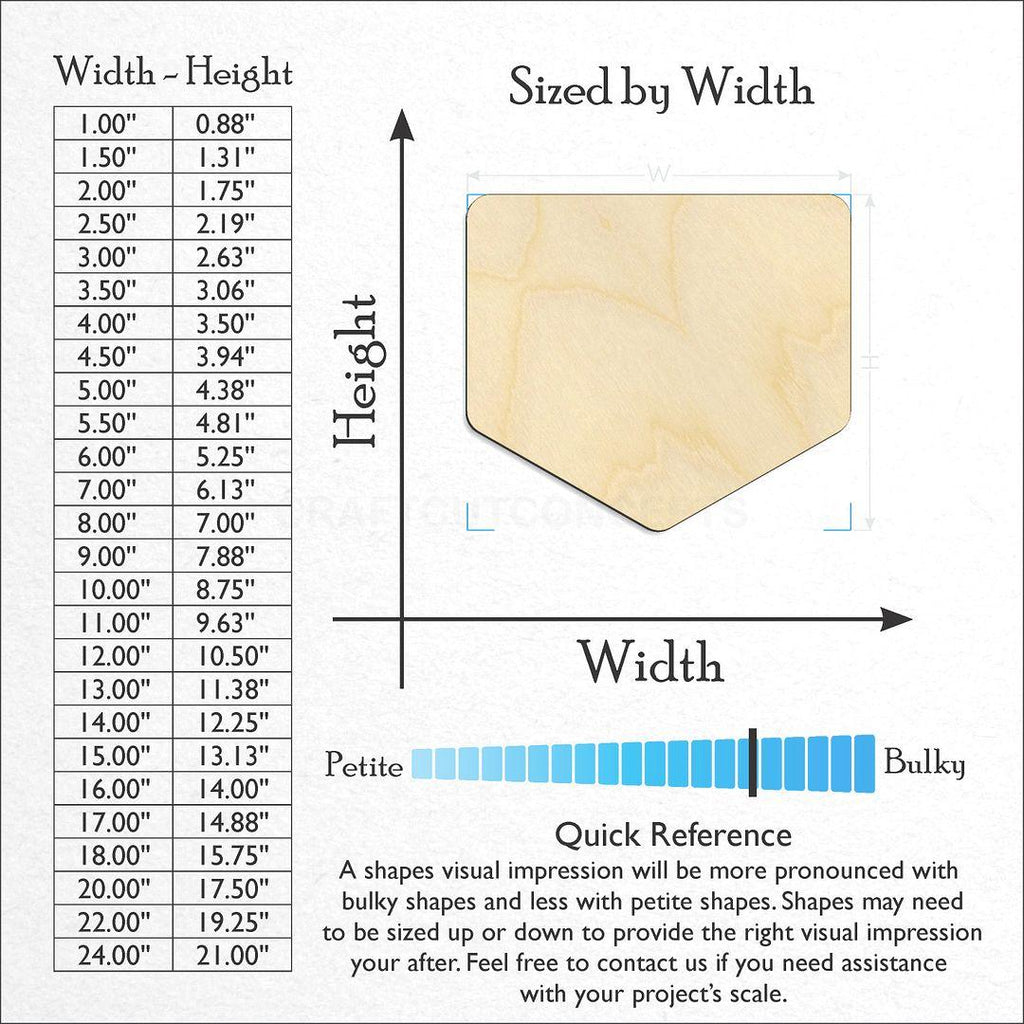 Sizes available for a laser cut Sports - Home Plate craft blank