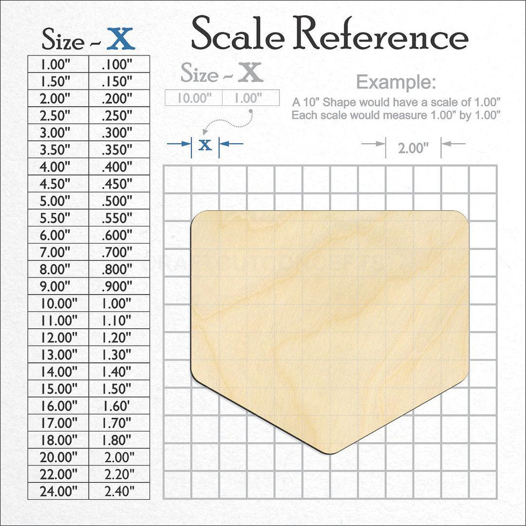 A scale and graph image showing a wood Sports - Home Plate craft blank