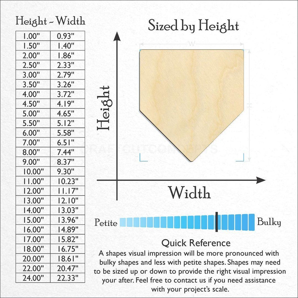 Sizes available for a laser cut Sports - Home Plate craft blank