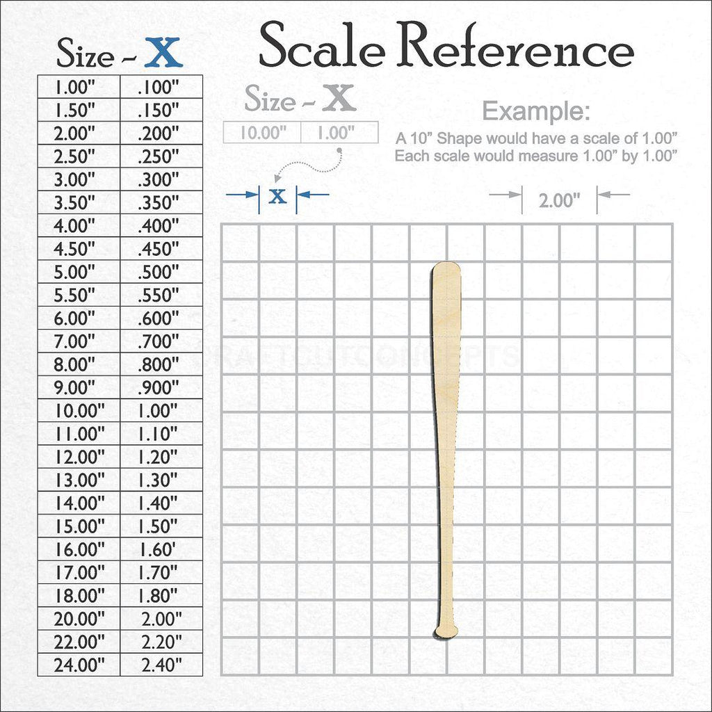 A scale and graph image showing a wood Sports - Baseball Bat craft blank