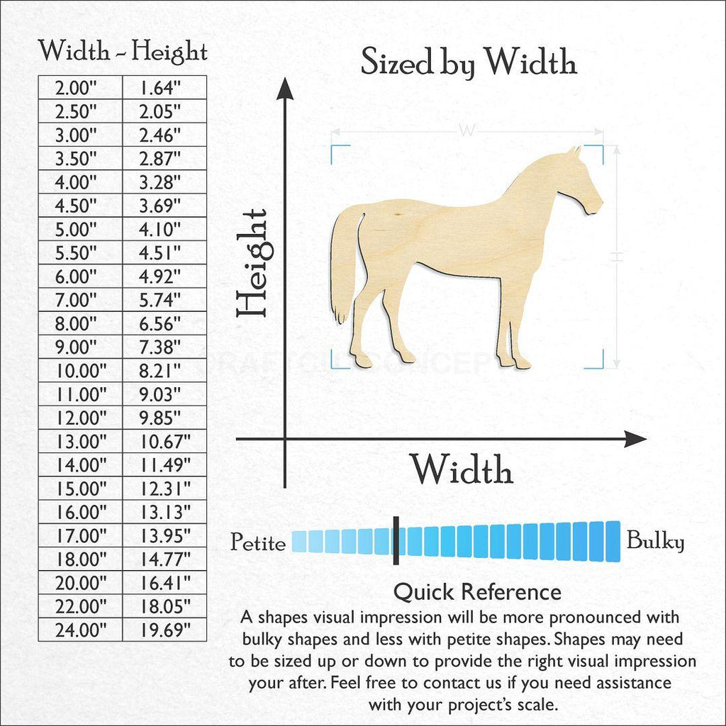 Sizes available for a laser cut Horse -2 craft blank