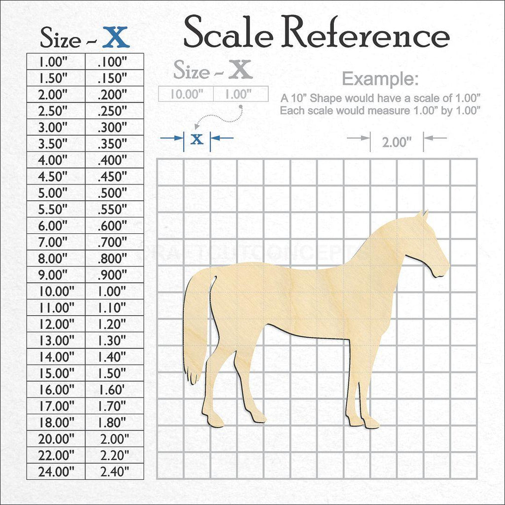 A scale and graph image showing a wood Horse -2 craft blank