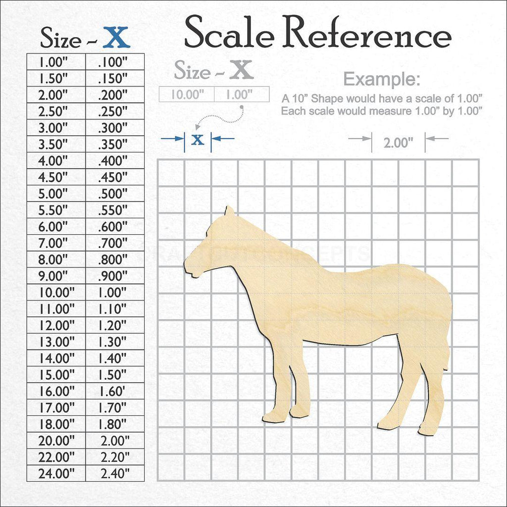 A scale and graph image showing a wood Horse -3 craft blank