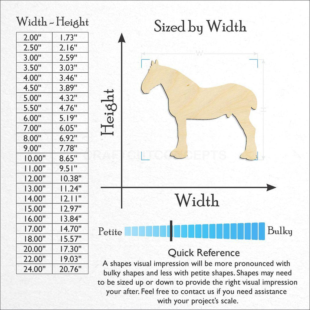 Sizes available for a laser cut Horse -4 craft blank