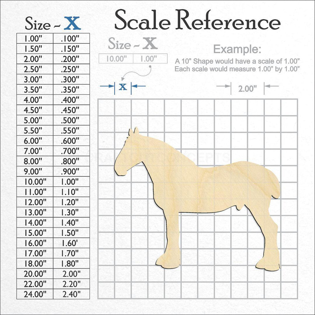 A scale and graph image showing a wood Horse -4 craft blank