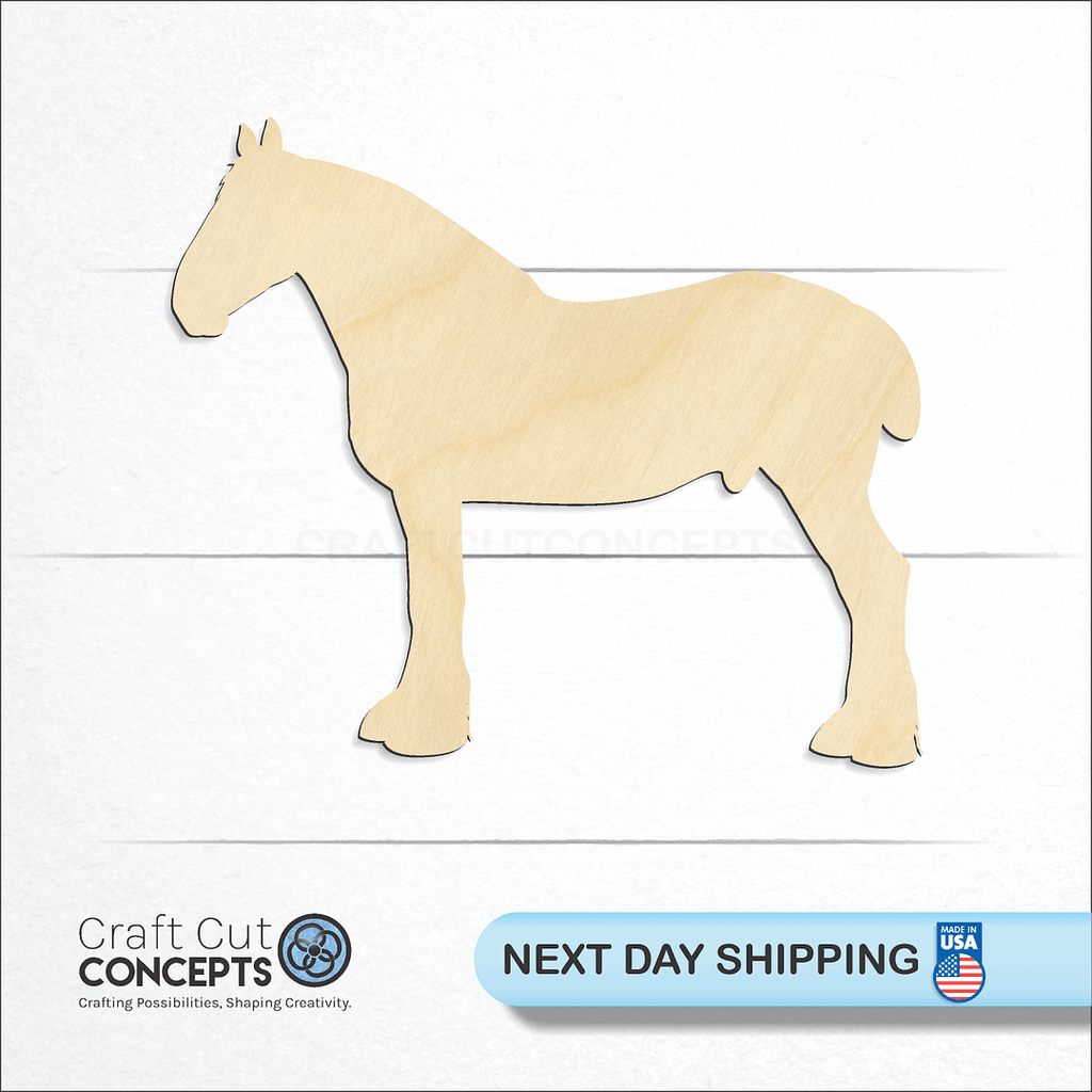 Craft Cut Concepts logo and next day shipping banner with an unfinished wood Horse -4 craft shape and blank