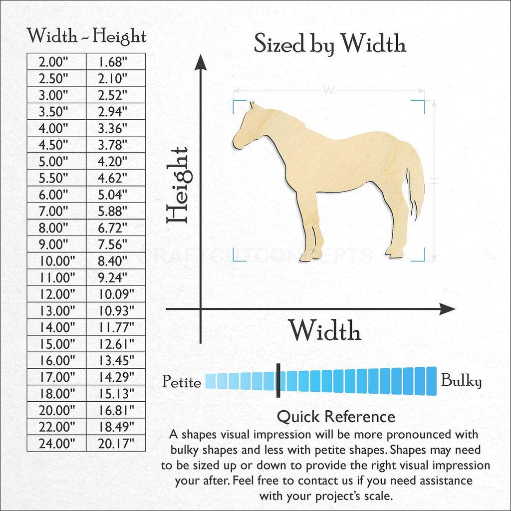 Sizes available for a laser cut Horse -5 craft blank