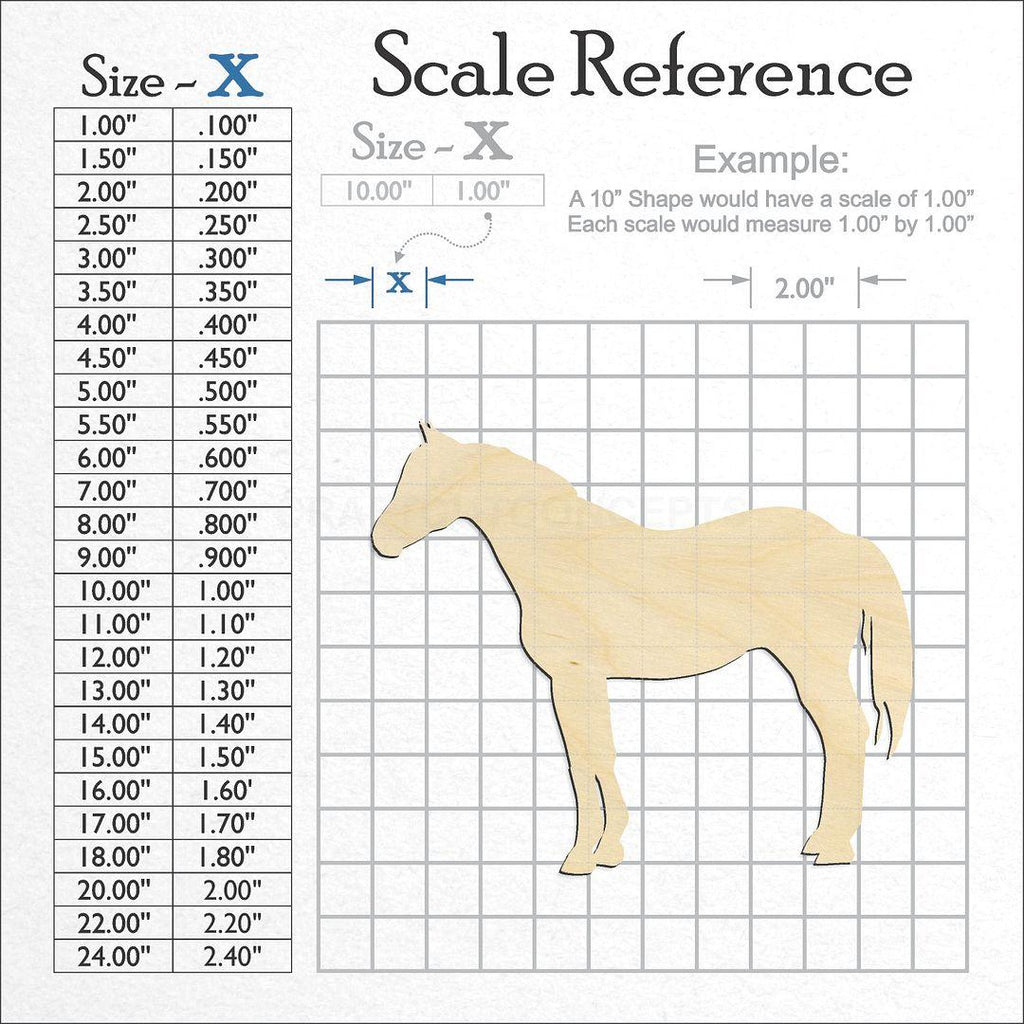 A scale and graph image showing a wood Horse -5 craft blank