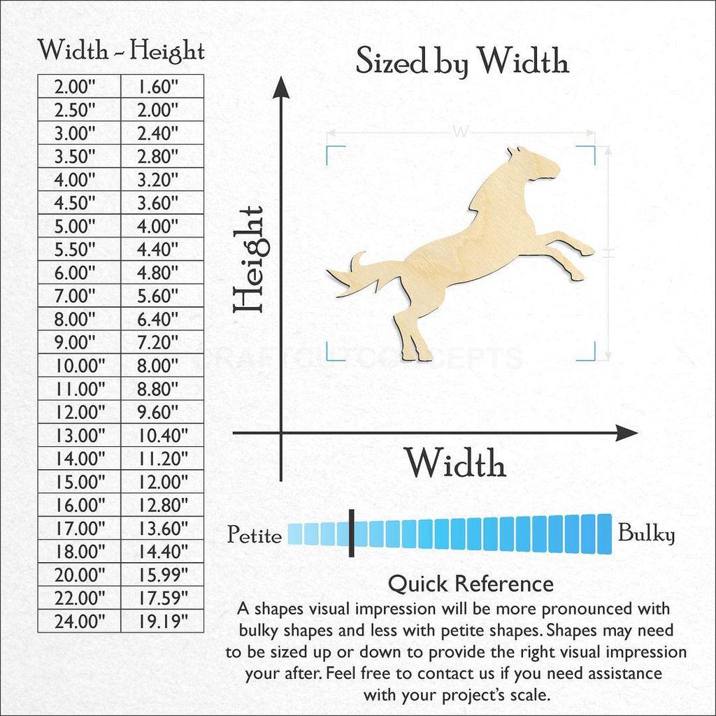 Sizes available for a laser cut Horse -6 craft blank