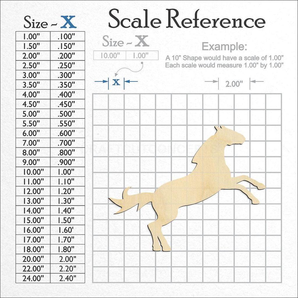 A scale and graph image showing a wood Horse -6 craft blank