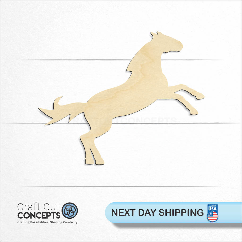 Craft Cut Concepts logo and next day shipping banner with an unfinished wood Horse -6 craft shape and blank