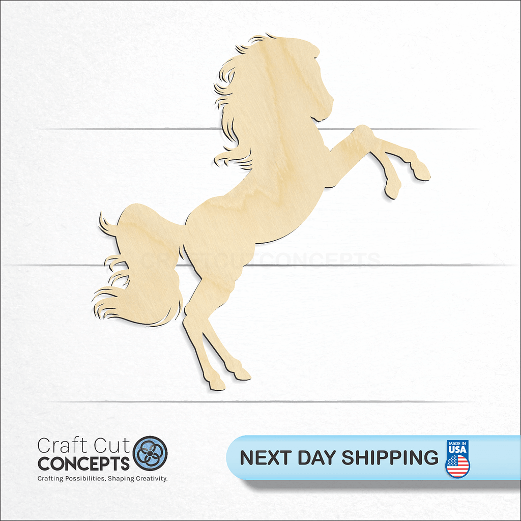 Craft Cut Concepts logo and next day shipping banner with an unfinished wood Horse -7 craft shape and blank