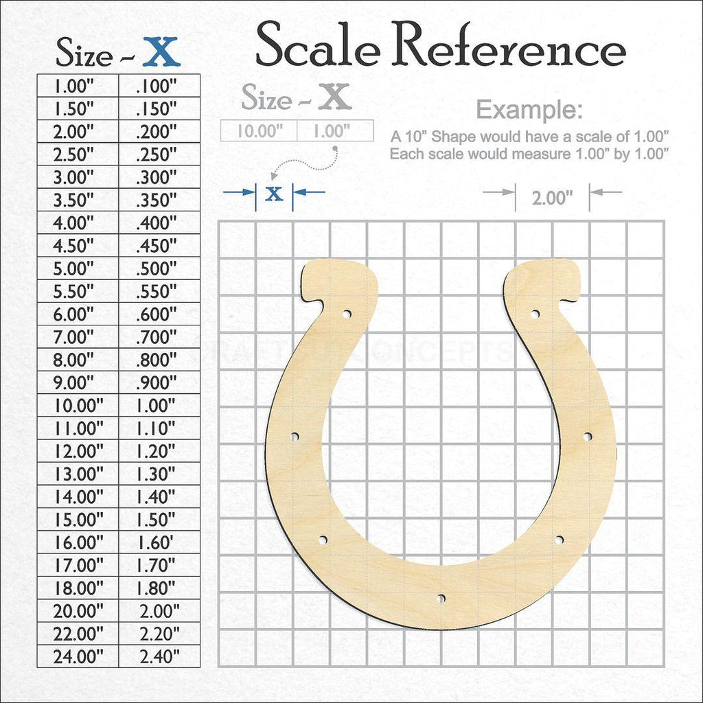 A scale and graph image showing a wood Horse Shoe craft blank