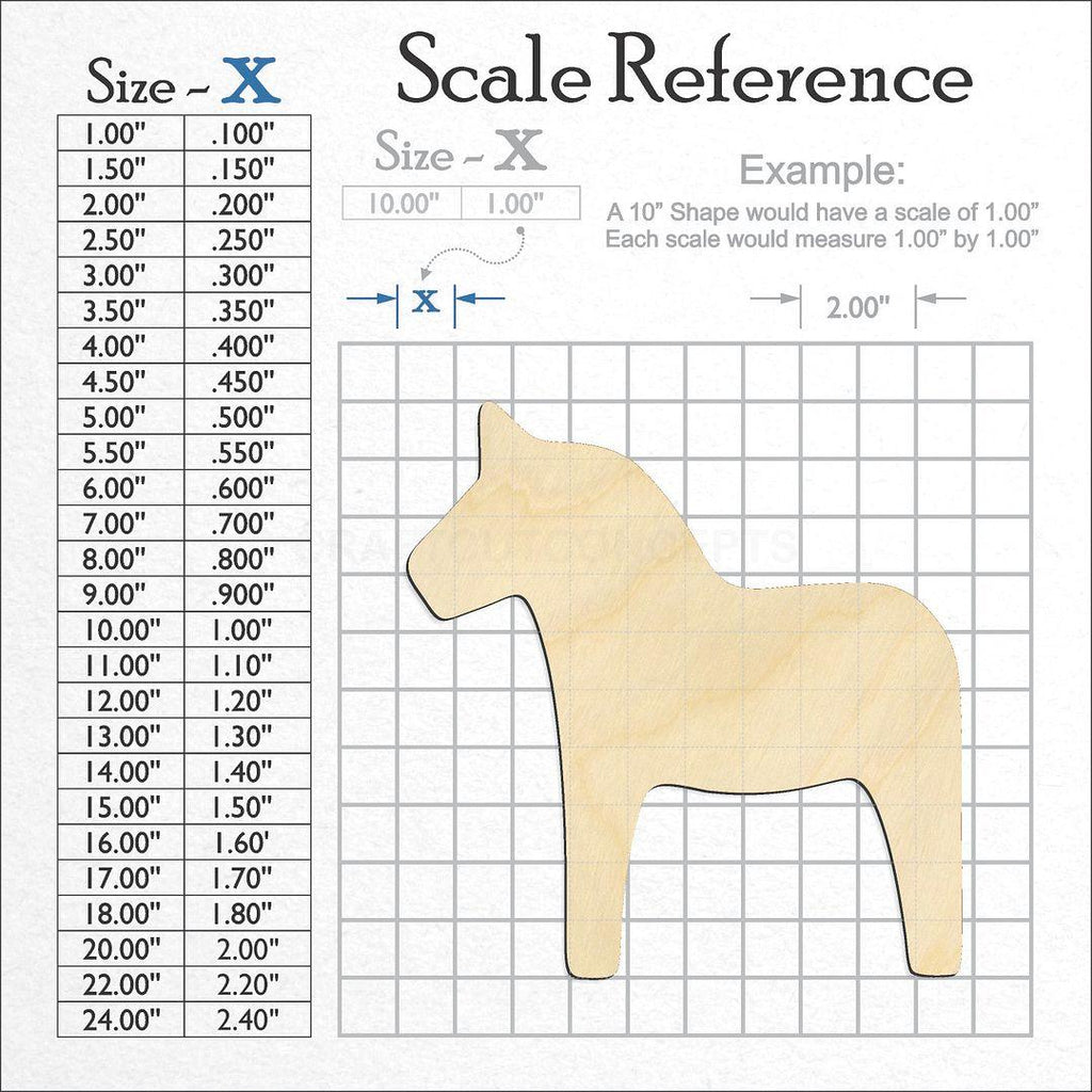 A scale and graph image showing a wood Dala Horse craft blank