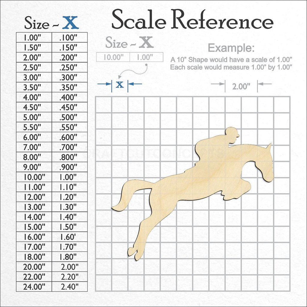 A scale and graph image showing a wood Horse with rider craft blank