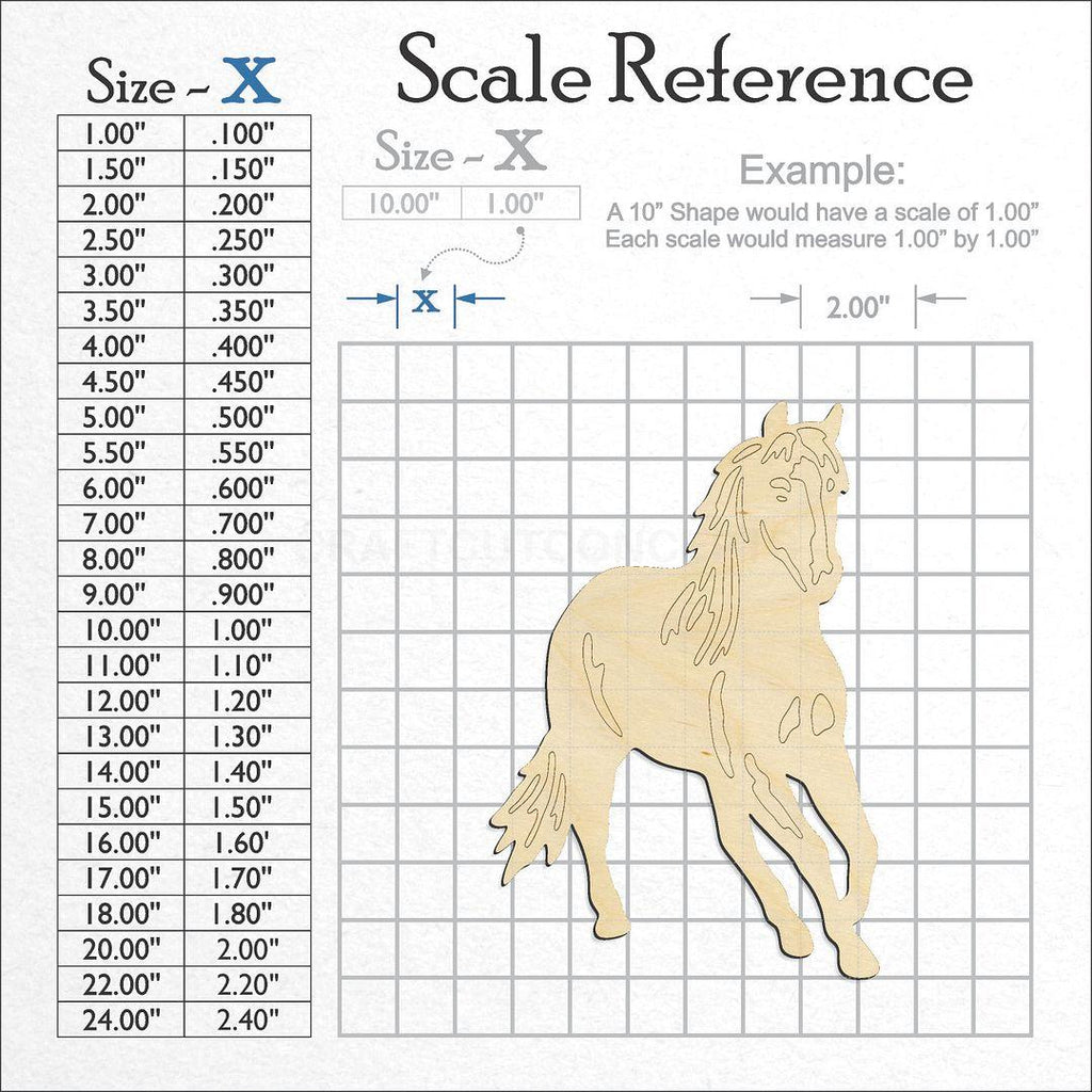 A scale and graph image showing a wood Trotting Horse craft blank