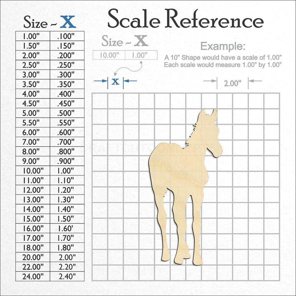 A scale and graph image showing a wood Baby Horse craft blank