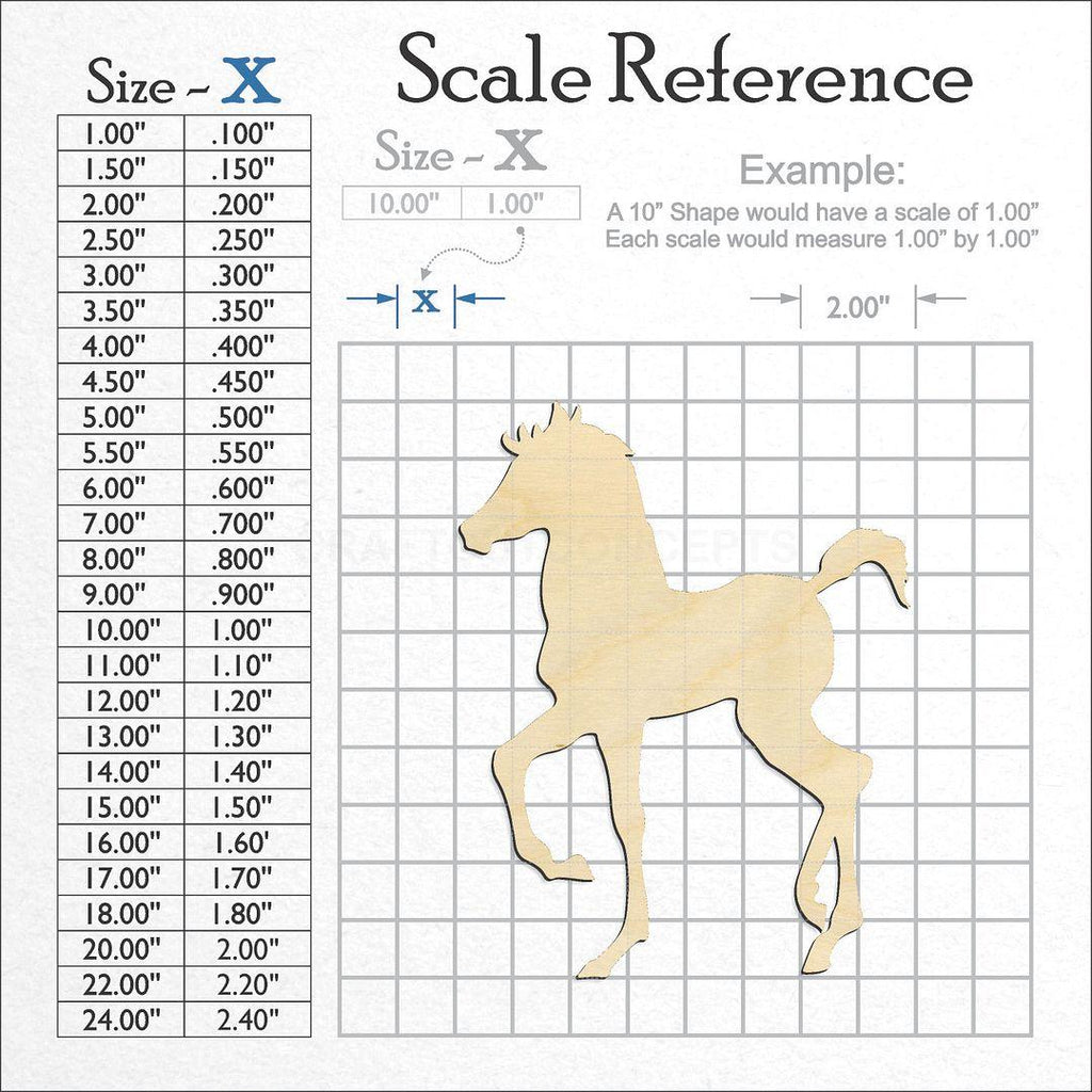 A scale and graph image showing a wood Baby Horse craft blank