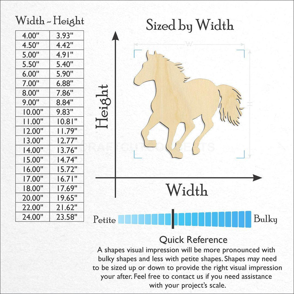 Sizes available for a laser cut Horse craft blank