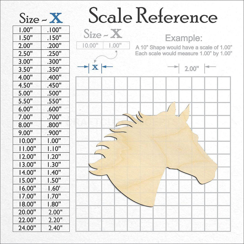 A scale and graph image showing a wood Horse Head craft blank