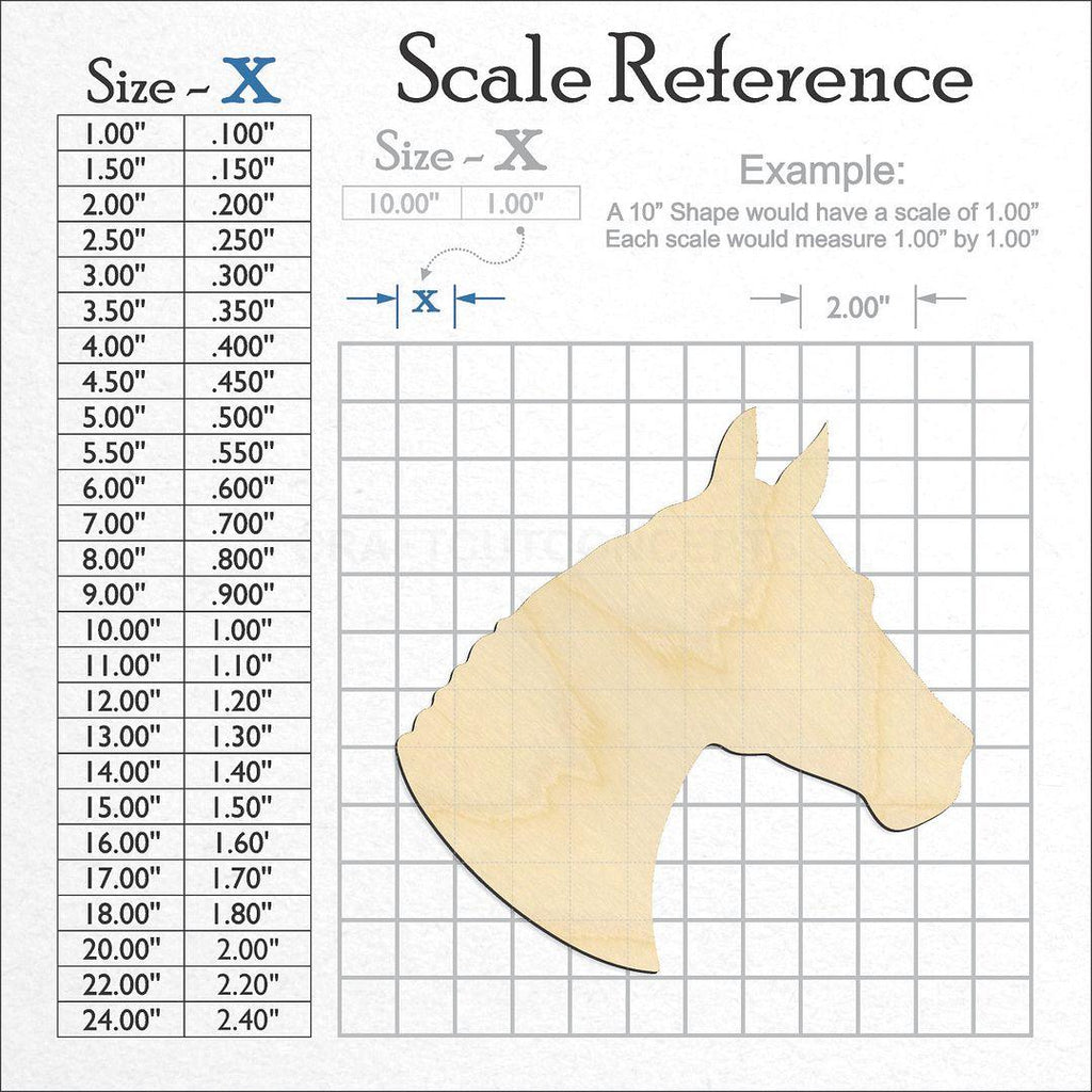 A scale and graph image showing a wood Horse Head craft blank