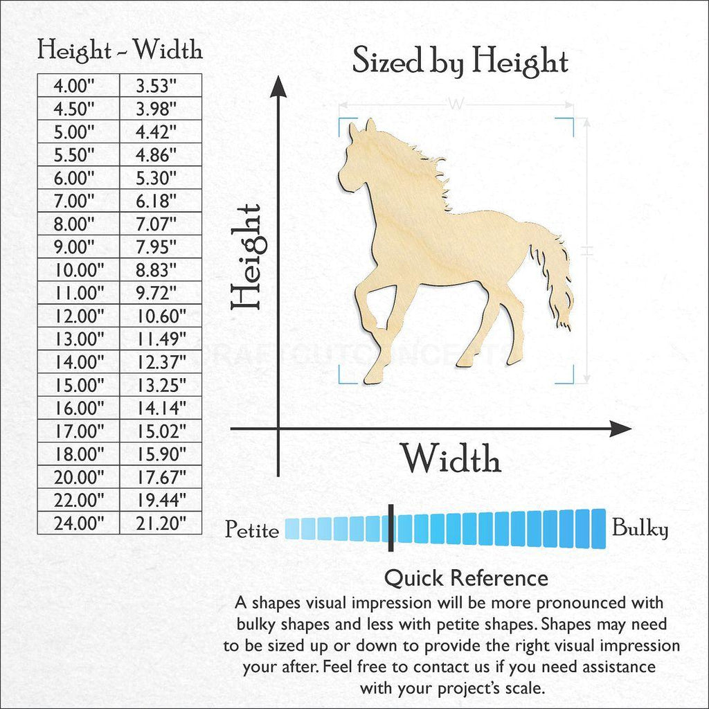 Sizes available for a laser cut Horse craft blank